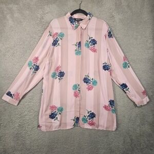 Ulla Popken Tunic Top Womens 16/18‎ Floral Striped Button Artsy Lagenlook Boho